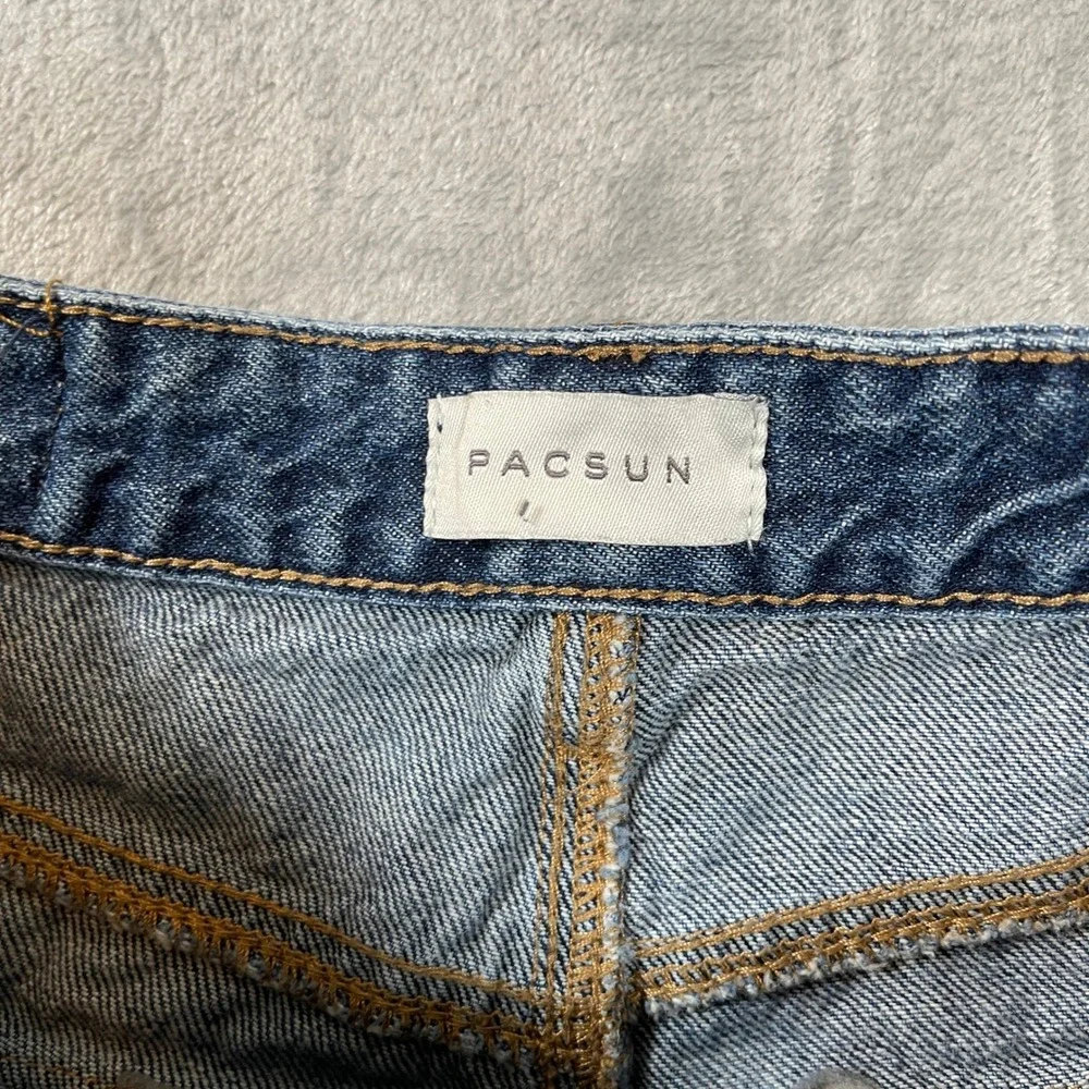 PacSun Denim Shorts Size 27 High Rise Festival Medium Wash Blue Frayed Cut Off